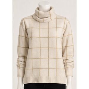 SHEIN Cream Windowpane Turtleneck Sweater S